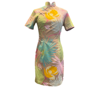 Tropical Print Pink Chinese QiPao Dress Size XS